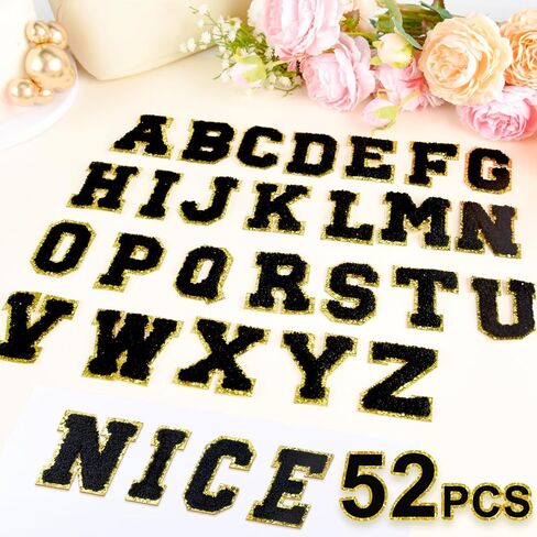 ASTARON 52 PCS تصحيحات رسائل لاصقة ذاتية ، ملصقات Chenille Letters ، A-Z Pottored Patches Alphabet Cloth Patch للملابس ، الأكياس ، القبعة ، علبة الهاتف ، إكسسوارات DIY (أسود) in Kuwait