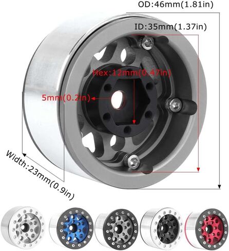 Aluminium Alloy 1.55 Beadlock Wheels Rims Replacement Parts for 1/10 1/18 RC Crawler Car 1.55 inch Tires (5 Spoke, Blue) in Saudi Arabia