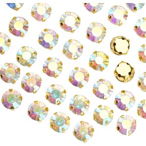 100 Pcs 8MM Sew on Crystal Rhinestones, Sewing Rhinestones for Crafting, Sew on Glass Gems for Clothing,Sew on Rhinestones with Flatback Gold Claw(Clear)
