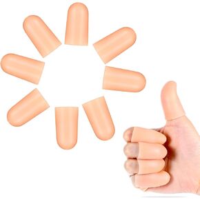 8 PCS Gel Finger Protectors Skin Color Fingertip Bandages Covers Support Waterproof Finger Sleeves Cots Reusable Elastic Tips Guards Pain Relief for Cut Thumb Cracking Biting
