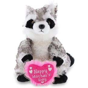 DolliBu Happy Mother's Day Super Soft Plush Raccoon Figure - Cute Stuffed Animal with Pink Heart Message for Best Mommy, Grandma, Wife, Daughter - Cute Wild Life Animal Plush Toy Gift - 9" Inches