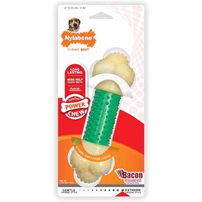 Nylabone Power Chew Double Action Barbell Bone Chew Toy, Durable Dog Toy, Bacon Flavor, X-Large/Souper (1 Count)