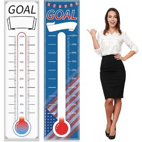BUDARUNS Fundraising Thermometer Chart Goal Tracker Decal - 39"x11" - Reusable Dry Erase Goal Setting Wall Poster Thermometer - Doubleside Giant Sales Goal Vinyl Sticker for Home, School and Office