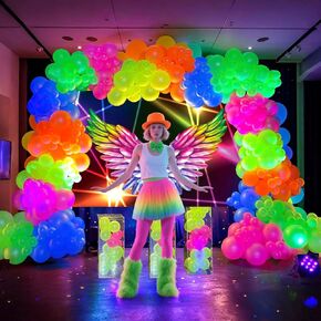154 Neon Party Decorations Glow in the Dark Birthday Supplies Rainbow Balloon Garland Arch Kit Light Luminous Fluorescent Wings Backdrop Kids Teens Adult 80s 90s Disco Party Decor