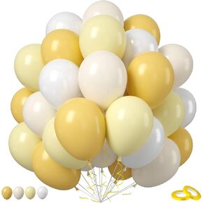 Pastel Blue Yellow Balloons, 50PCS 12Inches White Sand Macaron Yellow Balloons Baby Blue Latex Party Balloon for Baby Shower Bee Bear Theme Birthday Gender Reveal Bridal Wedding Decoration