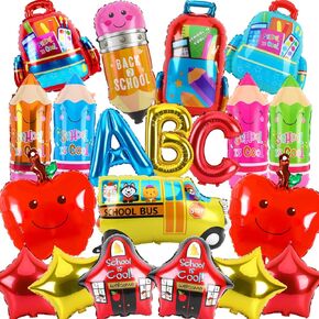 Febsnow 20pcs العودة إلى البالونات المدرسية ، وحافلة مدرسية بارد منزل وبالونات فوهة الفاكهة للترحيب بالعودة إلى المورد لحفلات رياض الأطفال