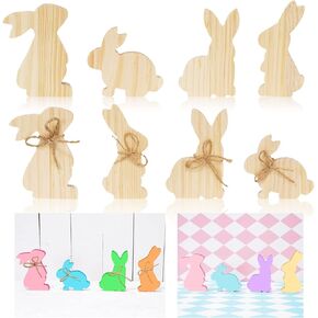 Whaline 8pcs easter wooden brunny chapouts 4 designs unfish unfish include table sign pine bank wood bunny freeshanding with hemp rop