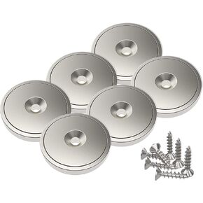 Magnetpro 6 Pieces Disc Magnete 20 LB Force 1.0“ * x 0.2" with Counterbore and Screws