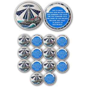 16pcs Silver Beacon Lighthouse Challenge Coins - توجيه الضوء من خلال رمز إلهام الظلام - هدايا ميدالية AA