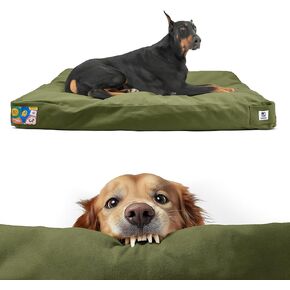 Sytopia 42 Inch Chew Proof Dog Bed, Indestructible Canvas Pet Bed XL, Waterproof Washable Removable Cover, Extra Large Dog for Indoor Outdoor Crate Use, Patio Pet Pad, Green