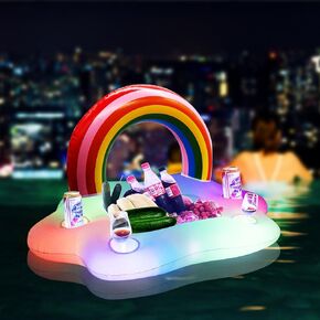 Rainbow Float for Pool, Floating Beverage Holders with Light, Inflatable Drink Holder for Water Party and Entertainment, Floating Cup Holder, Rainbow Cloud Floaters with Light, Drink Float