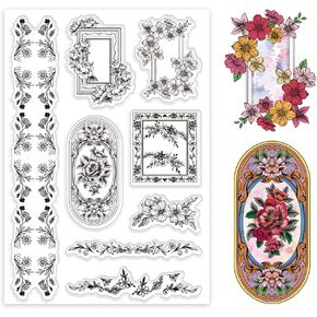PH PandaHall Retro Pastoral Clear Stamp, Flower Silicone Stamp Lace Border Style Transparent Rubber Stamp Seal Paper Stamps for Card Making, Photo Albums, Holiday Cards, Scrapbooking, Gift Tags