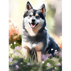 Kayeiuu Black Shiba Inu Diamond Painting ، 5D DIY Full Round Diamond Cross Stitch Kit للبالغين ، هدية عيد ميلاد DACAMN Diamond 12x16 بوصة