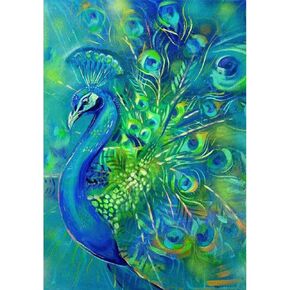 DIY 5D Diamond Art By Number Kit ، Full Prill Proud Jade Peacock Crystal Rhinestone Embroidery Cross Stitch Ornaments Canvas Wall Decor