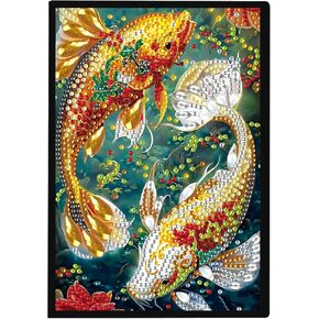 Jishshay Diamond Art Notebook Journal Diamond Painting Note Book Gem Art Sketchbook Gem Painting Blank Notebook Mosaic Kits for البالغين يوميات مع مثقاب خاص 14.5 × 21 سم/5.7 × 8.26 بوصة السمكة Koi