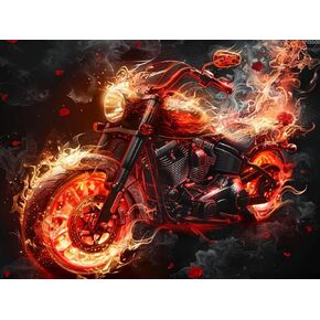 IPISSOI Diamond Art Painting Kits for Adults Beginners Art Flame Motorcycle 5D Full Round Drill Diamond Art Sets Paint by Diamonds Art Crystal Easy Home Wall Decor 12x16inch/30x40cm