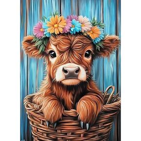 Airdea Cow Diamond Art Painting Kits للبالغين المبتدئين 5D DIY مجموعات فنون جوهرة للديكور الجدار المنزلي 12x16in ، بقرة لطيفة ، جولة كاملة الحفر