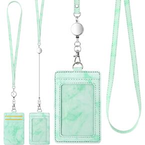 ID Badge Holder with Lanyard Marble Pattern Retractable Badge Holder PU Leather with Clear ID Window 1 Credit Card Case Name Badge Keychain Tags Protector for Women Nurse Teacher Office (Blue) in Kuwait