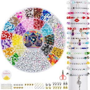 DreGlam TS Friendship Bracelet Kit - Album-Inspired Gift for Fans, 4mm Era-Colored Glass Seed Beads, A-Z Letter Beads, Charms & 13-Themed Tattoo - DIY Jewelry for Concerts, Birthdays & Fan Events