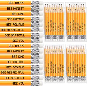 Spakon 30 Pack 240 Pcs End of Year Gift for Student from Teachers Inspirational Bee Pencils Bulk Bee Party Favors Motivational Pencils Kind Happy Small Gifts Classroom Prizes
