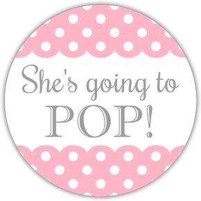 40 Ready to pop Stickers, 2 inches - About to pop Labels - Baby Shower Popcorn Favors (Pink)