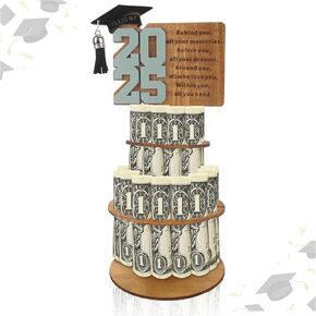 Hying 2025 Graduation Money Holder Class of 2025 Money Card Holder Blue Wooden Money Holder Cash Gift Ideas 2025 Congrats Grad Tiered Tray Cash Cake DIY Greeting Gift for Graduation Party Supplies