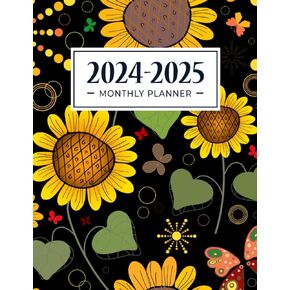 2024-2025 Monthly Planner: Two Year - January 2024 through December 2025- with Holidays and Inspirational Quotes- Yellow Floral Summer Pattern
