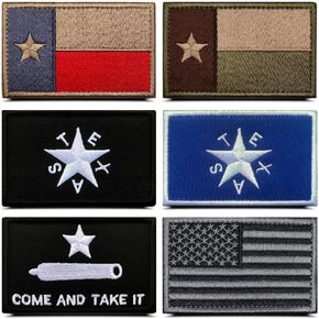 6 حزمة Texas Flag Patch Hook و Loop -American Texas Patches for Stest و Jukets و Caps & Back Packs - 3.15 Inch USA Texas Patch - TX Lone Star Patches + Come and Take It Cove