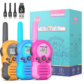 Rechargeable Walkie Talkies for Kids Walkie Talkies Long Range for Boy & Girl Age 3 to 12 Year Old Birthday Toys - 3 Pack Blue Orange Rose