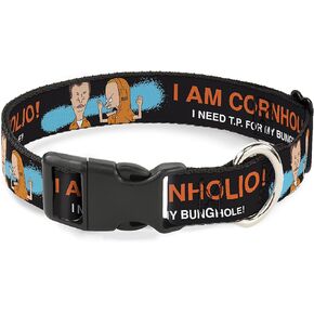 طوق MTV PET ، مشبك بلاستيكي طوق الكلب ، Beavis و Butt-Head I Am Cornholio Pose Black Orange White ، 11 إلى 16.5 بوصة 1.0 بوصة