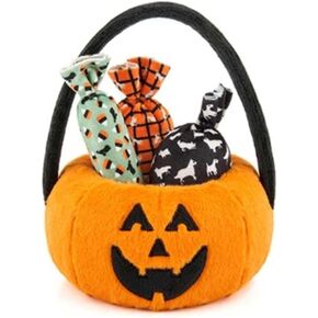 P.L.A.Y. Cute Plush Dog Toys - Halloween Trick or Treat Themed Durable Squeaker Chew Toy, Great for Puppies & Small, Medium, Large Dog - Machine Washable, Recycled Materials (Howl-o-Ween Treat Basket)
