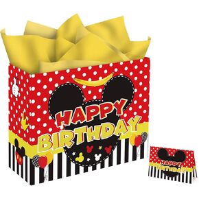13" Large Cartoon Mouse Gift Bag Set with Greeting Card and Tissue Papers, Mouse Theme Happy Birthday Gift Bags for Birthday Party Celebration.