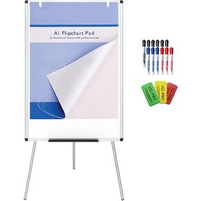 VIZ-PRO Whiteboard Easel/Portable Dry Erase Board, 36 x 24 Inches, with 25-Sheets A1 Flipchart Paper Pad & 3 Colored Erasers & 12-Count Markers