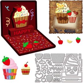 GLOBLELAND 3D Cupcakes Metal Die Cuts Cupcake Greeting Card Metal Cutting Die Birthday Cupcakes Cutting Dies for DIY Scrapbooking Photo Album Decorative Embossing Paper Card
