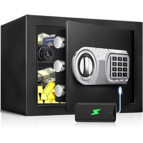 1.3 Cu Ft Small Safe Box for Home, Personal Safe and Lock Box with LED Sensor Light & Emergency USB-C Cable, Removable Shelf for Money Jewelry Documents