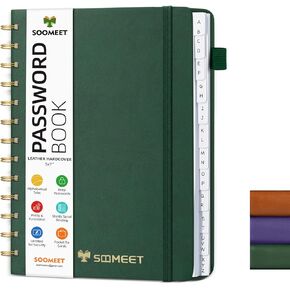 Spiral Password Book with Alphabetical Tabs, 5x7 inch Password Keeper Logbook for Internet Website Log in Detail, Password Organizer for Home or Office, Hardcover - Purple