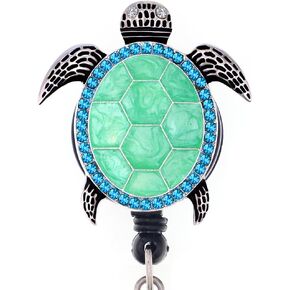 Aquamarine Enamel Sea Turtle Retractable ID Badge Reel,Name Card Holder,ID Badge Reel for Nurse