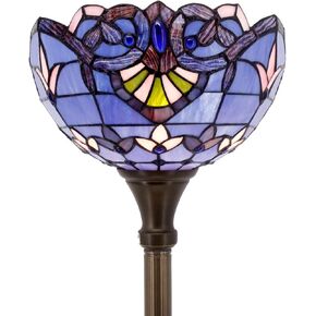 WERFACTORY Tiffany Floor Lamp Blue Purple Baroque Stained Glass Light 12X12X66 Inch Pole Torchiere Standing Corner Torch Uplight Decor Bedroom Living Room Home Office S003C Series (Blue)
