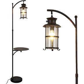 beaysyty Farmhouse Retro Adjustable Floor Lamps with Tray Lantern Tall Standing lamp for Bedroom Home Decor for Office Living Room Bedroom, Knob Switch (Rust)