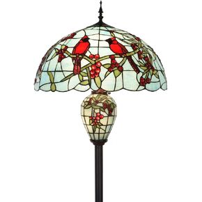 Bieye L10894 الكرادلة الحمراء على فروع هولي مصباح أرضي ملون على طراز Tiffany مع عاكس ضوء 20 بوصة ، طوله مزدوج ، طوله 64 بوصة