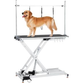 50Inch Electric Dog Grooming Table, Heavy Duty X-Type Electric Lift Pet Grooming Table for Large Dogs, with Overhead Arm, Usb Sockets and 3 Grooming Noose, Height Adjustable, Black