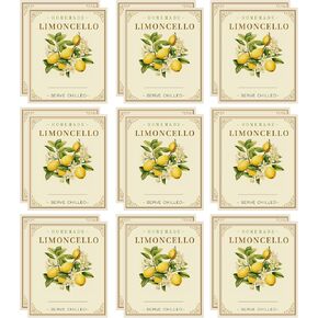 Limoncello Labels for Homemade Limoncello Bottle,20 PCS Limoncello Glass Brewing Bottles Label Stickers,2.5"x3",Elegant Lemon Wine Stickers for Wedding Party Holiday