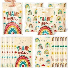Boho Rainbow Party Party Favor Facs - 50pcs البلاستيك الرجعية Boho Rainbow Candy Treat Bag Bag Bag مع Stars Stars Cloud Snack Goodie Barder Birthday Supplies Supplies Baby Shower Decor