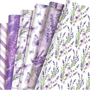 Ywdbzjhs 12 Sheets Purple Lavender Wrapping Paper, 19.7 x 27.6 Inch Watercolor Lavender Butterfly Patterns Gifts Wrap Paper for Birthday Wedding Bridal Shower Party Supplies