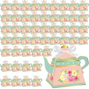 Renbuzhu 50pcs شاي حفلة تفضل صناديق الصناديق - زهور الشاي زهرة هدية للفتاة حديقة الزفاف دش لوازم عيد ميلاد اللوازم