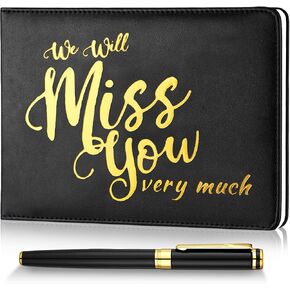 We Will Miss You Retirement Guest Book with Pen Black Gold Farewell Party Decorations 8.3 x 5.7 Inch Retirement Signature Book Going Away Gifts for Graduation Supplies Job Change Men Women