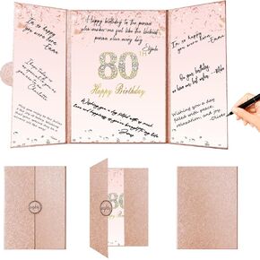 Crenics Rose Gold 80th Birthday Decorations, Creative 80th Birthday Guest Sign in Book Alternative, Large 80th Birthday Signature Book 12" x 18", Great 80 Years Old Birthday Gifts for Women
