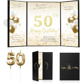50th Birthday Decorations for Women Men Black And Gold Happy 50 Year Old Birthday Guest Book for Party Sign In Book Signature Board Party Supplies with 50th Birthday Candles Birthday Gifts for Him Her