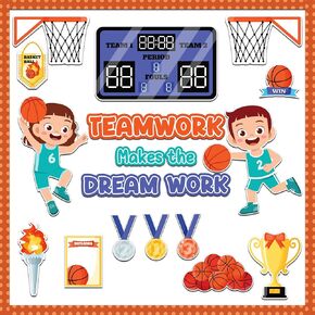 Decorably 47 Pcs Cutouts Basketball Bulletin Board Decorations Set with Borders, Sports Bulletin Board Decorations - School, Gym, Homeschool
