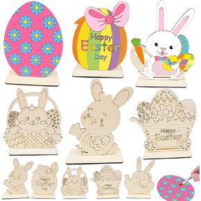 6 Pack Easter Crafts Paint Unfinished Natural Wood Arts & Crafts for Kids Rabbit Ornaments Easter Table Decor for Boys Girls Easter Party Favors